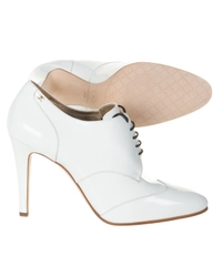 Chanel A2017 Runway White Patent Leather CC Lace Up Derby Booties