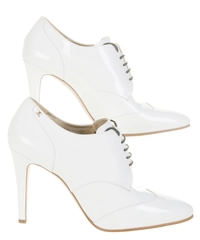 Chanel A2017 Runway White Patent Leather CC Lace Up Derby Booties