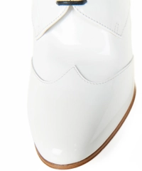 Chanel A2017 Runway White Patent Leather CC Lace Up Derby Booties