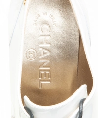 Chanel A2017 Runway White Patent Leather CC Lace Up Derby Booties