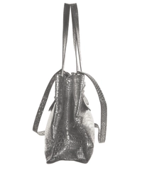 Couture Donald J. Pliner Silver Embossed Leather Calf Tote Shoulder Bag