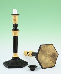 A pair of  ormolu bronze and patineted Empire candle sticks - image 2