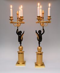 A pair of French Empire patinated bronze and ormolu candelabras - image 3