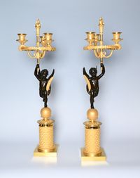A pair of French Empire patinated bronze and ormolu candelabras - image 4