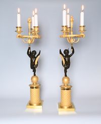 A pair of French Empire patinated bronze and ormolu candelabras - image 1