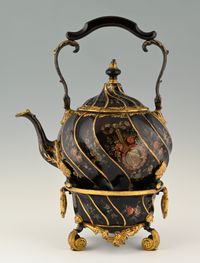 A pewter bouilloire on a stand. - image 1