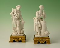 Een paar decoratieve biscuit-porseleinen beeldjes - afbeelding 1