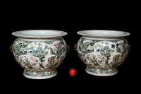 Een indrukwekkend paar zeer grote vissenkommen/cachepots in Kangxi-stijl. - afbeelding 1