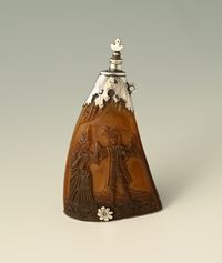 A 17th-century Dutch powder horn featuring an erotic scene. - image 1