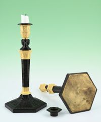 A pair of  ormolu bronze and patineted Empire candle sticks - image 2