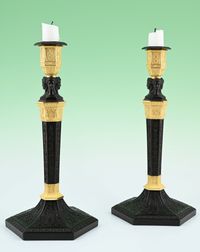 A pair of  ormolu bronze and patineted Empire candle sticks - image 1