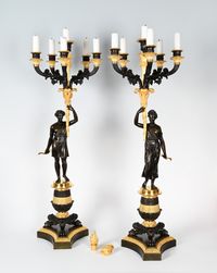 A impressive pair of Empire ormolu and patinated bronze six-light candelabra - image 3