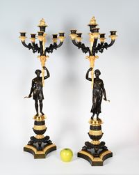 A impressive pair of Empire ormolu and patinated bronze six-light candelabra - image 2