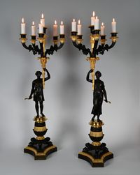A impressive pair of Empire ormolu and patinated bronze six-light candelabra - image 5