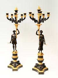 A impressive pair of Empire ormolu and patinated bronze six-light candelabra - image 1