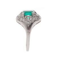 Platinum Ring Deco with Colombian Emerald - image 2