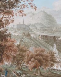 Gouache 'Watervallen bij de Villa Mecenate in Tivoli' - afbeelding 1