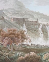 Gouache 'Watervallen bij de Villa Mecenate in Tivoli' - afbeelding 2
