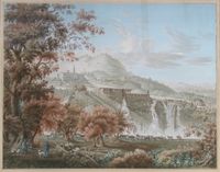 Gouache 'Watervallen bij de Villa Mecenate in Tivoli' - afbeelding 3