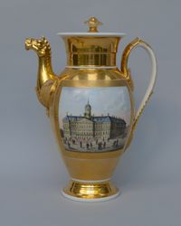 Empire coffee pot and two cups and saucers with views of Amsterdam, Haarlem and Rotterdam - image 2