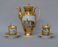 Empire coffee pot and two cups and saucers with views of Amsterdam, Haarlem and Rotterdam - image 7