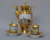 Empire coffee pot and two cups and saucers with views of Amsterdam, Haarlem and Rotterdam - image 8