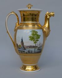 Empire coffee pot and two cups and saucers with views of Amsterdam, Haarlem and Rotterdam - image 3