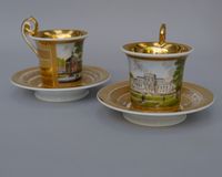Empire coffee pot and two cups and saucers with views of Amsterdam, Haarlem and Rotterdam - image 6