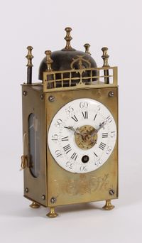 An attractive French miniature brass table lantern alarm timepiece, circa 1780 - image 1