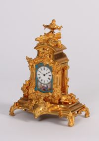 Een miniatuur Frans Napoleon III verguld brons en Sèvres pendule, omstreeks 1870 - afbeelding 2