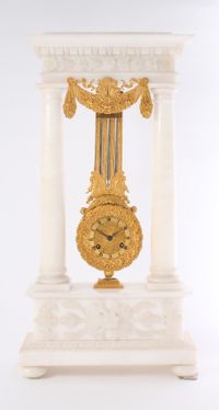 An attractive French alabaster and ormolu portico mantel clock with oscillating movement, circa 1830 - image 1