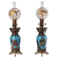 A pair of fine French oriental style cloisonné oil lamps, Barbedienne circa 1880 - image 1