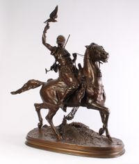 The Arab Falconer, a fine bronze statue by Pierre Jules Mene 1810 - 1879 - image 1