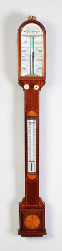 A good English mahogany marquetry inlaid stick barometer, J. Hicks London - image 1