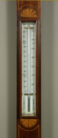 A good English mahogany marquetry inlaid stick barometer, J. Hicks London - image 2