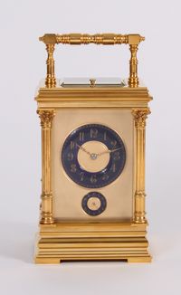 A French gilt brass carriage clock with rare blue enamel dials in Anglaise case, circa 1890 - image 2