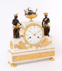 A rare French ‘Directoire’ marble and ormolu mounted ‘au bon Sauvage’ mantel clock, circa 1800 - image 1
