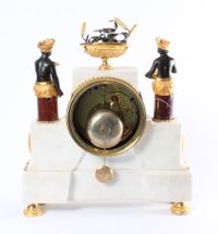 A rare French ‘Directoire’ marble and ormolu mounted ‘au bon Sauvage’ mantel clock, circa 1800 - image 2