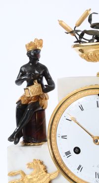A rare French ‘Directoire’ marble and ormolu mounted ‘au bon Sauvage’ mantel clock, circa 1800 - image 3