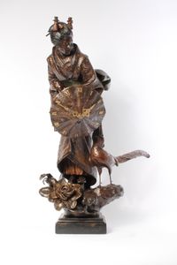 A rare and attractive French bronze patinated metal sculptural 'Oriental' timepiece, circa 1880. - image 1