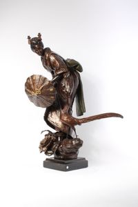 A rare and attractive French bronze patinated metal sculptural 'Oriental' timepiece, circa 1880. - image 4