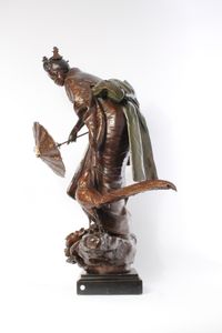 A rare and attractive French bronze patinated metal sculptural 'Oriental' timepiece, circa 1880. - image 3