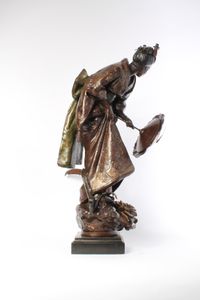 A rare and attractive French bronze patinated metal sculptural 'Oriental' timepiece, circa 1880. - image 6