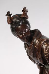 A rare and attractive French bronze patinated metal sculptural 'Oriental' timepiece, circa 1880. - image 7