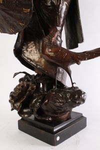 A rare and attractive French bronze patinated metal sculptural 'Oriental' timepiece, circa 1880. - image 8