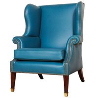 Lovely brightblue leather upholstered English wingchair. - image 1