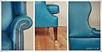 Lovely brightblue leather upholstered English wingchair. - image 2