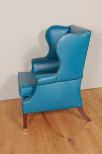 Lovely brightblue leather upholstered English wingchair. - image 5
