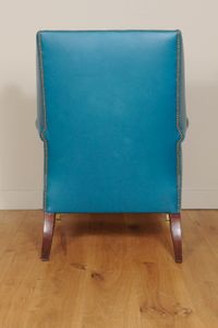Lovely brightblue leather upholstered English wingchair. - image 6