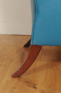 Lovely brightblue leather upholstered English wingchair. - image 7